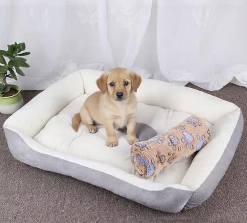 Plush Pet Bed, Soft Cushioned Dog Sofa with Bolster Pillows Breed Dogs Cotton Fill Side Bolster Washable (Light Gray and White, Small) - color: light gray and white, size: Small