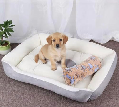 Plush Pet Bed, Soft Cushioned Dog Sofa with Bolster Pillows Breed Dogs Cotton Fill Side Bolster Washable (Light Gray and White, X-Large) - color: light gray and white, size: X-Large