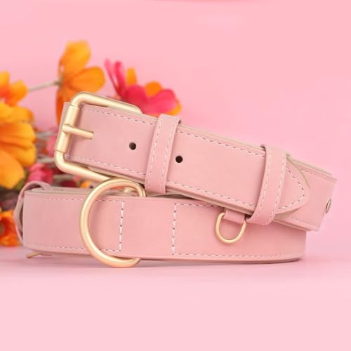Didog Soft Padded PU Leather Dog Collar, Adjustable Pink Dog Collars for Medium Dogs with Durable Metal Buckle and D Ring,Pink,L - color: Pink, size: L: Fit Neck 13-17"(22-44lbs)