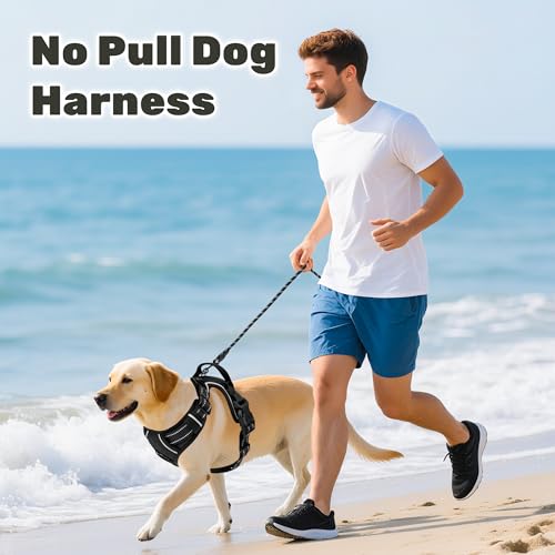 No Pull Dog Harness Escape Proof, Adjustable Reflective Dog Vest with Control Handle, No Choke Pet Harness for Medium and Large Dogs (Black, M)