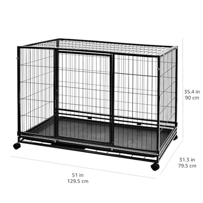 Amazon Basics - Portable Heavy Duty Stackable Dog Pet Kennel with Tray, Black, 48.2" L x 37.8" W x 42.5" H - size: 48.2"L x 37.8"W x 42.5"H