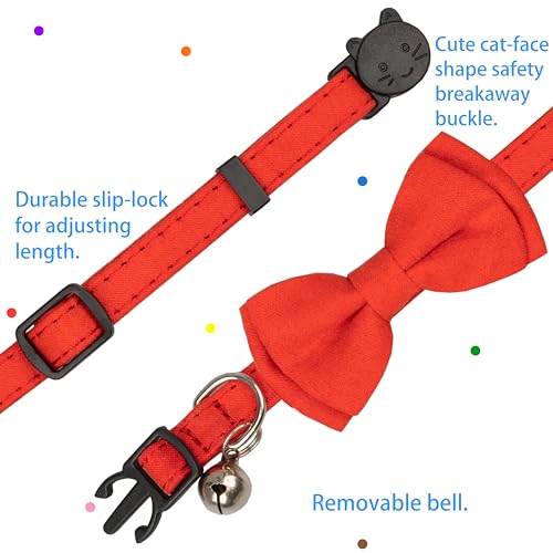 Cat Collar with Bow Tie Bell Breakaway Kitten Small Pet Safety Solid Wedding Basic Pure Color Suede Soft Adjustable [1pc] Red - color: [1pc] Red