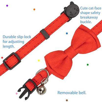 Cat Collar with Bow Tie Bell Breakaway Kitten Small Pet Safety Solid Wedding Basic Pure Color Suede Soft Adjustable [1pc] Red - color: [1pc] Red
