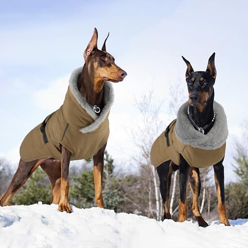 Dog Coat, Waterproof Dog Winter Jacket with Adjustable Buckle, Reflective Turtleneck Pet Snow Vest Warm Fleece Sweater for Small Medium Large Dogs - Khaki, 3XL - color: Khaki, size: XXX-Large
