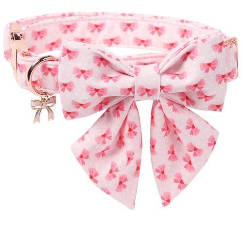 DOGWONG Valentine Dog Collar with Bow, Metal Buckle Adjustable Pink Bowtie Cute Girl Dogs Collars Pet Valentine Collars for Small Dogs, S - color: C-Pink sailor bow, size: S