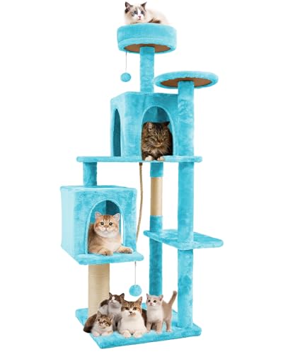 58.5inch Large Cat Tree Tower Condo for Indoor Cats, Soft Plush Multi-Level Climbing Tree Cat House, Scratching Post, More Entrance/Exit, Sisal Rope, Peacock Blue - color: Peacock blue
