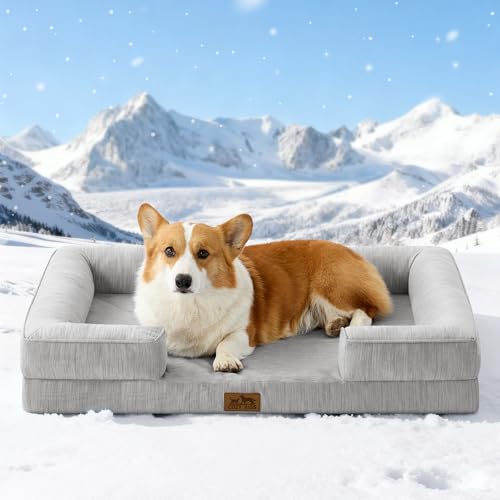 COZY KISS Cooling Dog Bed for Large Medium Size Dogs, Q-Max >0.4 Summer Cool Orthopedic Foam Pet Sofa Bed with Sides, Bolster Anti-Slip Couch with Washable Removable Cover, L 36x27x6.5 inch, Grey - color: Grey, size: 36x27x6.5 inch