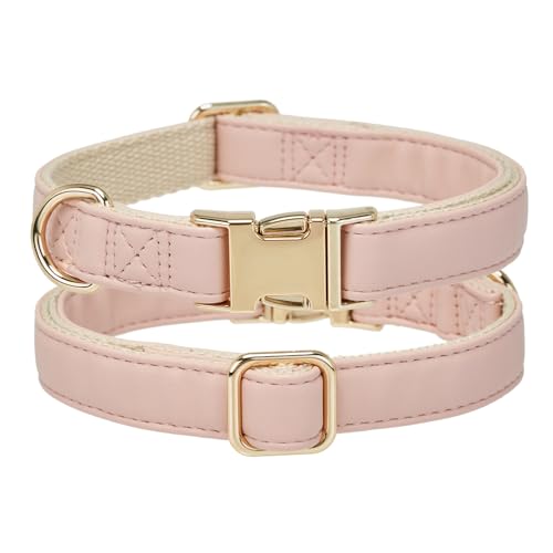Soft Classic Leather Dog Collar Heavy Duty Padded Collars with Metal Buckle for Puppy Small Medium Dogs (Pink,S) - color: Pink, size: Small