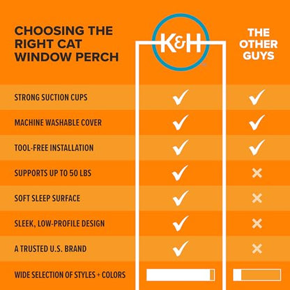 K&H Cat Window Perch EZ Mount Double Window Hammock - Sturdy 2-Level Kitty Sill Seat, Strong Suction Cups, Metal Frame, Cord-Free, Cozy Sunbathing Bed for Multiple Indoor Cats, Holds 50 lbs