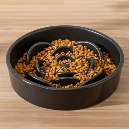 8.25'' Ceramic Slow Feeder Dog Bowls - Petal Shape Modern Dog Food Dish for Medium and Large Breeds, Puzzle Maze Bowl to Slow Down Eating, Anti-Gulping, Dishwasher & Microwave Safe, Black - color: Black, size: 8.25 inch