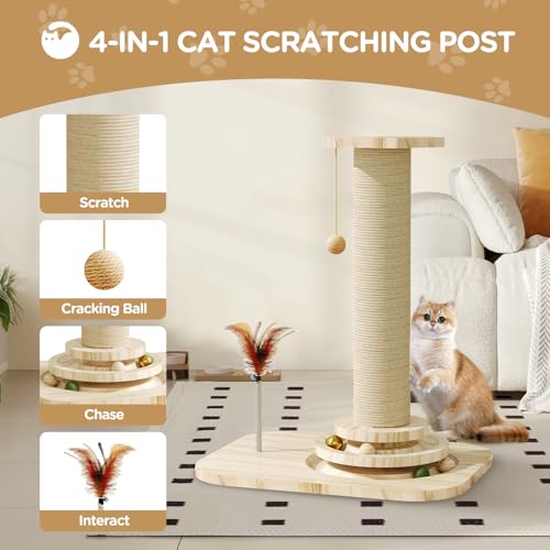 Cat Scratching Post, Scratching Post with Vertical Scratcher and Tracking Interactive Toy for Kittens