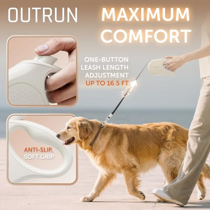 OUTRUN Retractable Dog Leash 16 FT Walking Leash up to 55 Lbs, Strong Nylon Tape No Tangle, Heavy Duty One-Handed Brake Lock Perfect for Small & Medium Sized Dogs and Pets (Starlight White) - color: Starlight White