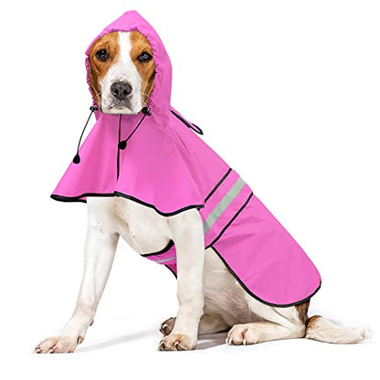Dog Raincoat, Waterproof Coat with Hood Reflective Pet Rain Jacket with Leash Hole, Lightweight Dog Slicker Poncho for Walking (Pink, XX-Large) - color: Pink, size: XX-Large