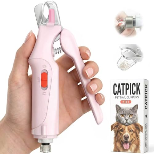 CATPICK 2-in-1 Cat Nail Clippers & Dog Nail Clippers Trimmers for Large Medium Small Dogs Cats Claw Trimmer Quick Sensor and Safety Guard USB Rechargeable with 2 LED Lights Dogs Nail Trimmer - color: Pink 6th Generation