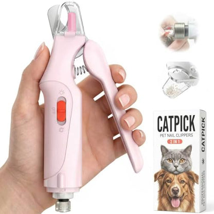 CATPICK 2-in-1 Cat Nail Clippers & Dog Nail Clippers Trimmers for Large Medium Small Dogs Cats Claw Trimmer Quick Sensor and Safety Guard USB Rechargeable with 2 LED Lights Dogs Nail Trimmer - color: Pink 6th Generation
