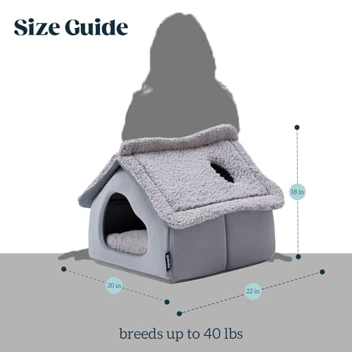 Pelzin Cat Houses for Indoor Cats - Large Cat Cave Bed with Removable Support Foam and Washable 2-Side Mat - Covered Cat Bed for Cat Hideaway - Enclosed Cat Hideout for Kitten and Small Pet, Grey