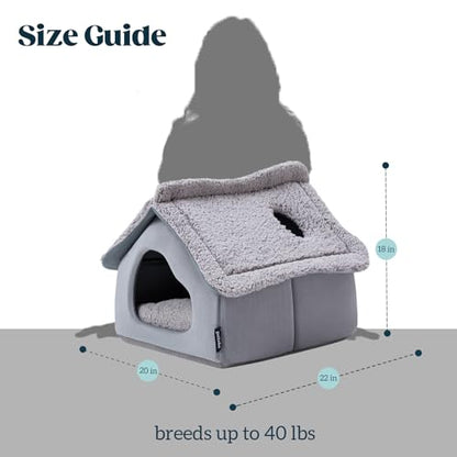 Pelzin Cat Houses for Indoor Cats - Large Cat Cave Bed with Removable Support Foam and Washable 2-Side Mat - Covered Cat Bed for Cat Hideaway - Enclosed Cat Hideout for Kitten and Small Pet, Grey