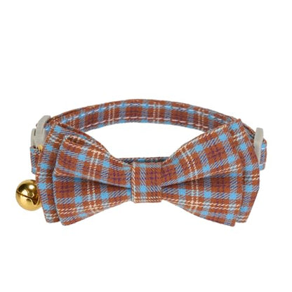 2 Pack Cotton Cat Collar, Removable Bowtie, Plaid Pattern, Safety Breakaway Clasp, Adjustable for Cats.(Adult Cat, Beige and Red) - color: Beige+Red
