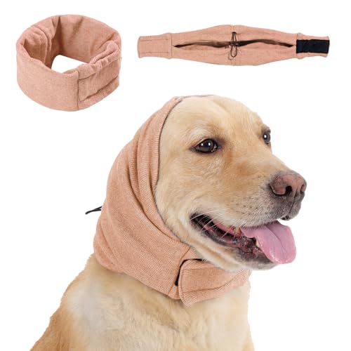 Dog Calming Hoodie, No Shake Ear Wraps for Dogs, Adjustable Dog Ear Muffs for Noise Protection, Ear Wrap Head Cover for Head Warp Anxiety Relief, Hematoma, Grooming and Force Drying - color: Apricot, size: S(Head Circle:9.8"-14.9")