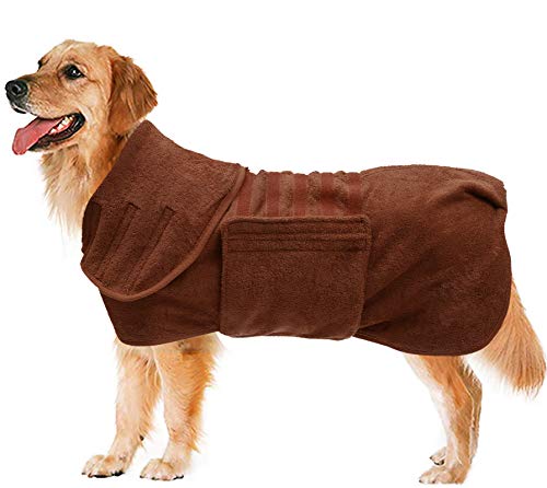 Geyecete Dog Drying Coat - Dog Bathrobe Towel - Microfibre Fast Drying Super Absorbent Pet Cat Bath Robe Towel, Luxuriously Soft - Khaki - S - color: Khaki, size: Small