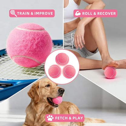 PoyPet 16-Pack Tennis Balls Bulk for Practice,Training and Beginners | Ideal for Dog Fetch,Chew and Play - color: Pink