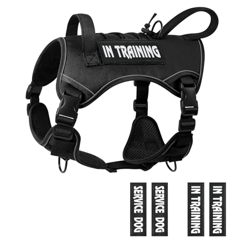 Tactical Dog Harness for Medium Large Size, No Pull Service Dog Vest with Molle System and Control Handle Heavy Duty Pet Vest with 4 Patches, Reflective Adjustable Harness for Walking Training - color: Black, size: L