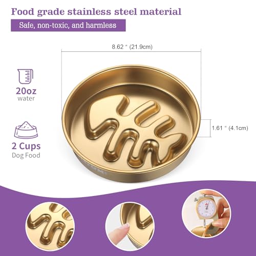 Golden Stainless Steel Slow Feeder Dog Bowls – Non-Slip Metal Dog Bowl for Large & Medium Breeds, Puppy Puzzle Feeder – 2 Cup Capacity for Small to Big Pets – Durable Slow Feed Dog & Cat Food Dish - color: Fishbone-Golden