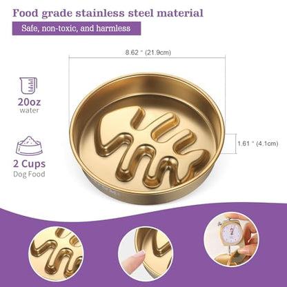 Golden Stainless Steel Slow Feeder Dog Bowls – Non-Slip Metal Dog Bowl for Large & Medium Breeds, Puppy Puzzle Feeder – 2 Cup Capacity for Small to Big Pets – Durable Slow Feed Dog & Cat Food Dish - color: Fishbone-Golden