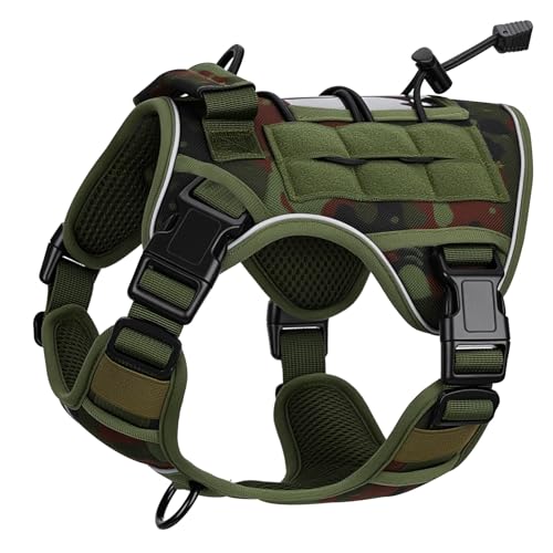 Heavy-Duty Tactical Dog Harness for Large Dogs, No Pull Adjustable Reflective Pet Vest with Molle System, K9 Military-Grade Control for Service Training, Outdoor & 10+ Breeds, Green Camo, Small - color: Green Camo, size: S: Neck: 14-19'', Chest: 20-26''