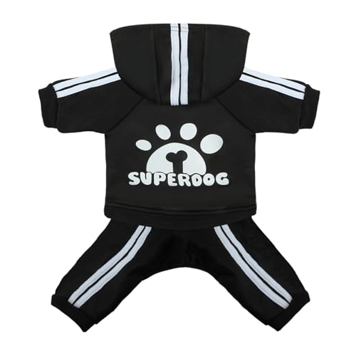 Dog Hoodie 4 Legs Jumpsuit for Small Dogs Puppy Clothes Dog Pullover Sweatshirt Cotton Doggie Winter Coat Cat Apparel（XX-Small，Black） - color: Black, size: XX-Small