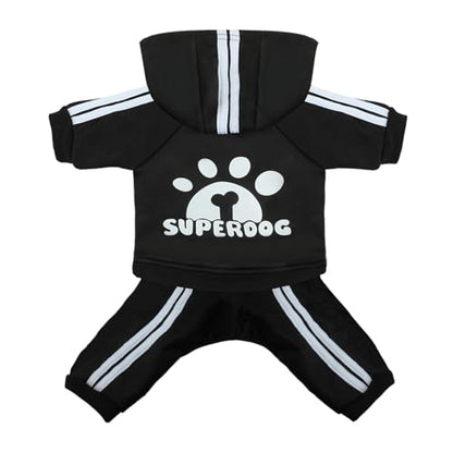 Dog Hoodie 4 Legs Jumpsuit for Small Dogs Puppy Clothes Dog Pullover Sweatshirt Cotton Doggie Winter Coat Cat Apparel（Medium，Black） - color: Black, size: Medium