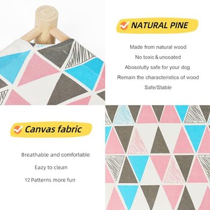 Cat and Dog Hammock Bed for Small Dogs, Brethable Wooden Cat Pet Rabbit Elevated Cooling Outdoor Bed Cots Furniture for Summer Monstera Leaf - color: Triangles