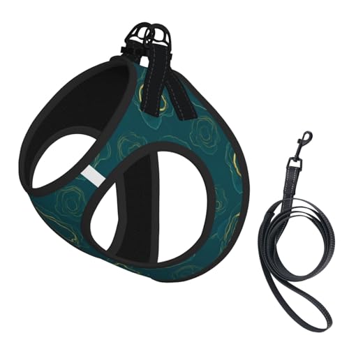 Double Padded Dog Harness Vest Set, Gold Glitter Watercolor Ink Splash Paint Teal Green Marble, Choke-Free Reflective Straps with Easy Neck Adjustment, Small Medium Pet Walking - color: Style (521), size: Small