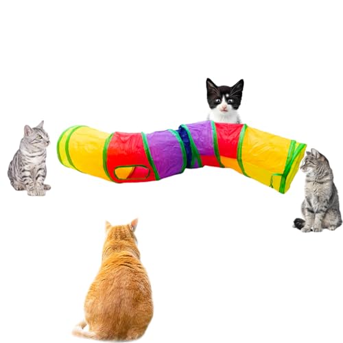 Cat Tunnel Tube Toys，Tunnels for Indoor Cats, Collapsible Interactive Toy with Balls for Rabbits, Kittens, Ferrets, Puppy (S - 2 Way Yellow Green) - color: S - 2 Way Yellow Green