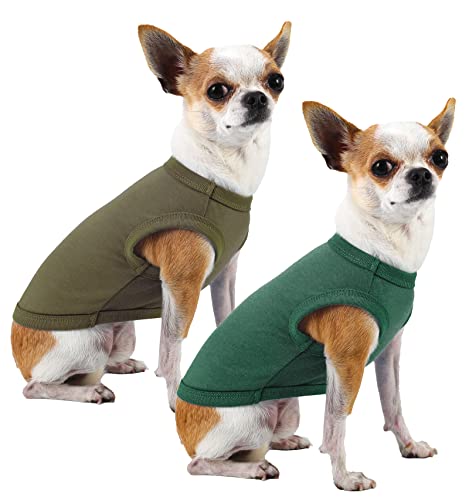 Dog Plain Shirts,Solid Dogs Clothes,Lightweight Stretchy Tee Shirt,Sleeveless Blank Puppy Chihuahua Cats Samll Costumes,Army & Deep Green XS - color: Army & Deep Green, size: X-Small