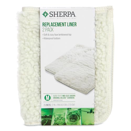 Sherpa Replacement Liners for Travel Pet Carriers - Soft Absorbent Cat & Dog Kennel Pad with Waterproof Backing, Machine Washable Crate Pads, 16.5x11.25in - 2 Pack, White, Medium - size: 2 Count (Pack of 1)