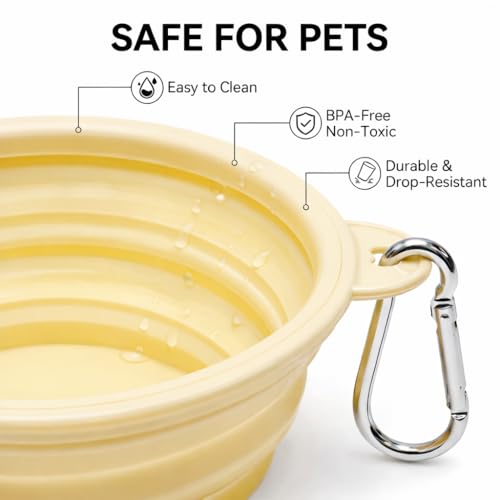 Collapsible Dog Bowls 2-Pack, Portable Travel Dog Bowl with Carabiner, Food-Grade BPA-Free Silicone Pet Food & Water Bowl for Dogs & Cats, Hiking Walking Camping (Yellow and Light Green) - color: Yellow and light green