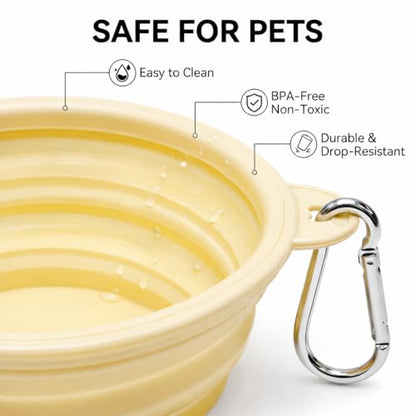 Collapsible Dog Bowls 2-Pack, Portable Travel Dog Bowl with Carabiner, Food-Grade BPA-Free Silicone Pet Food & Water Bowl for Dogs & Cats, Hiking Walking Camping (Yellow and Light Green) - color: Yellow and light green