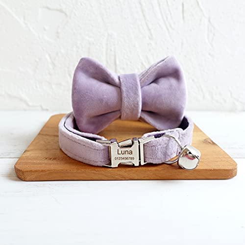 Cat Collar Personalized with Name Phone Number Engraved,Customized with Bell for Small Dogs Puppy Kitten - color: Purple, size: S (6"-10")