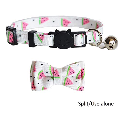 Cat Collar Breakaway with Bell and Bow Tie, Plaid Design Adjustable Safety Kitty Kitten Collars(6.8''-10.8'') (Watermelon) - color: Watermelon