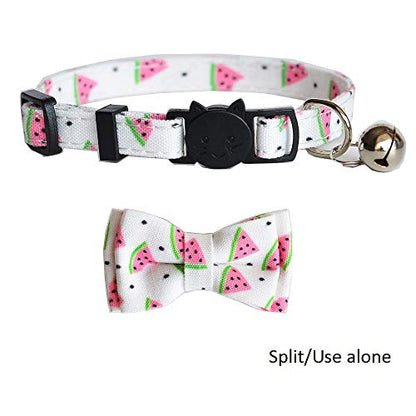 Cat Collar Breakaway with Bell and Bow Tie, Plaid Design Adjustable Safety Kitty Kitten Collars(6.8''-10.8'') (Watermelon) - color: Watermelon