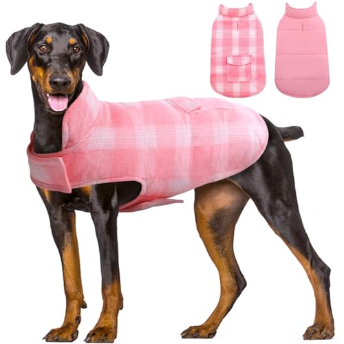 Kuoser Reversible Dog Jacket, Warm Winter Coat for Large Dogs, Warm Windproof Pet Cold Weather Clothes, Pink XXL - color: Pink, size: Xxl (Chest Girth: 29.5-35.4")