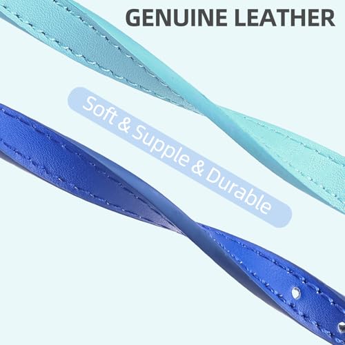 PUPTECK 2 PCS Soft Genuine Leather Cat Kitten Collar with Bells Adjustable for Girl Boy Cats Puppy - Pale Turquoise, Navy Blue - color: Pale Turquoise&Navy Blue