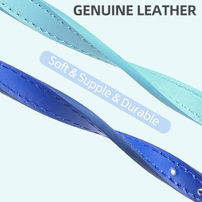 PUPTECK 2 PCS Soft Genuine Leather Cat Kitten Collar with Bells Adjustable for Girl Boy Cats Puppy - Pale Turquoise, Navy Blue - color: Pale Turquoise&Navy Blue