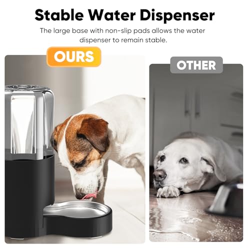 7L Automatic Dog Water Dispenser Bowl, Gravity Pet Water Dispenser with Stainless Steel Bowl, No Spilling Large Capacity Water Feeder for Dogs Cats (7L Without Filter Black)