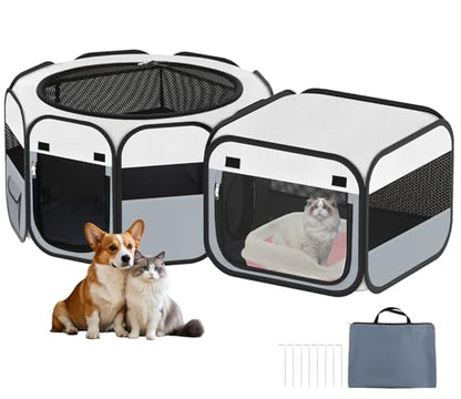 Portable Pet Cat Playpen, Foldable Dog Playpen for Indoor and Outdoor Use, Two in One Pet Playpen for Puppies Medium-Sized Dogs Kittens Travel Camping Use, Cat Tent & Houses