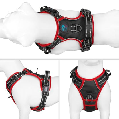 PHOEPET 2019 Upgraded No Pull Dog Harness, Reflective Adjustable Vest, with a Training Handle + 2 Metal Leash Hooks+ 3 Snap Buckles +4 Slide Buckles(M, Black) - color: Black, size: Medium
