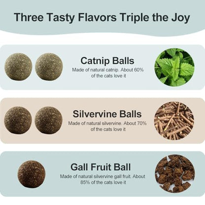 Natural Catnip Toys for Indoor Cats Interactive Cat Nip Balls, 5Pcs, 2 Catnip, 2 Silvervine, and 1 Gall Fruit Ball - size: 5 Pack, style: Catnip Ball