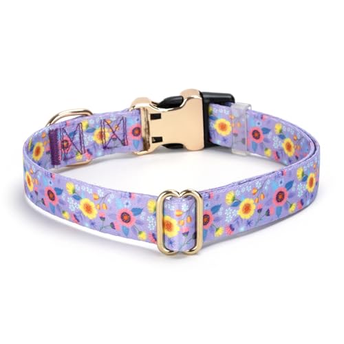 Personalized Custom Customized Silent No Jingle Dog Collar with Engraved ID Dog Name Phone Number/Dog Collars for Puppy X-Small Small Medium Large X-Large Boy Girl Dogs-New Purple Flower-XS - color: 7 New Purple Flower, size: X-Small (0.6" *7.8"-11.8")