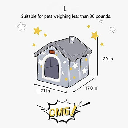 Dog House Indoor, Foldable Soft Kennel Bed Warm Cat Nest Puppy Cave with Cushion for Small Medium Large Dogs Cats (L-Within 30 lbs) - size: L-within 30 lbs